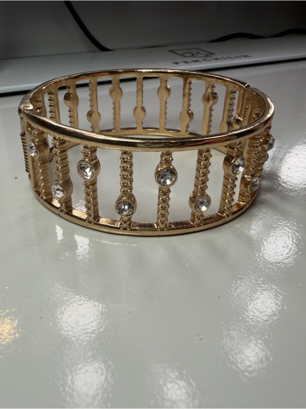 Banana Republic Gold Tone Crystal-Accent Openwork Cuff